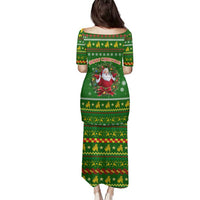 Myanmar Christmas Family Matching Puletasi and Hawaiian Shirt with Green-Gold Theme, Chinthe Lion, and Santa Motif - Wonder Print Shop
