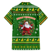 Myanmar Christmas Family Matching Short Sleeve Bodycon Dress and Hawaiian Shirt with Green-Gold Theme, Chinthe Lion, and Santa Motif - Wonder Print Shop