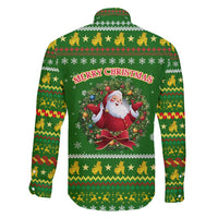 Myanmar Christmas Family Matching Short Sleeve Bodycon Dress and Hawaiian Shirt with Green-Gold Theme, Chinthe Lion, and Santa Motif - Wonder Print Shop