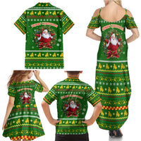Myanmar Christmas Family Matching Summer Maxi Dress and Hawaiian Shirt with Green-Gold Theme, Chinthe Lion, and Santa Motif - Wonder Print Shop