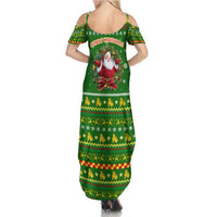 Myanmar Christmas Family Matching Summer Maxi Dress and Hawaiian Shirt with Green-Gold Theme, Chinthe Lion, and Santa Motif - Wonder Print Shop
