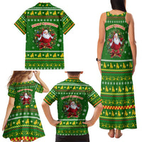 Myanmar Christmas Family Matching Tank Maxi Dress and Hawaiian Shirt with Green-Gold Theme, Chinthe Lion, and Santa Motif - Wonder Print Shop