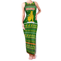 Myanmar Christmas Family Matching Tank Maxi Dress and Hawaiian Shirt with Green-Gold Theme, Chinthe Lion, and Santa Motif - Wonder Print Shop