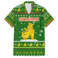 Myanmar Christmas Hawaiian Shirt with Green-Gold Theme, Chinthe Lion, and Santa Motif - Wonder Print Shop