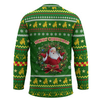 Myanmar Christmas Hockey Jersey with Green-Gold Theme, Chinthe Lion, and Santa Motif - Wonder Print Shop