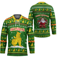 Myanmar Christmas Hockey Jersey with Green-Gold Theme, Chinthe Lion, and Santa Motif - Wonder Print Shop