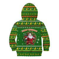 Myanmar Christmas Kid Hoodie with Green-Gold Theme, Chinthe Lion, and Santa Motif - Wonder Print Shop