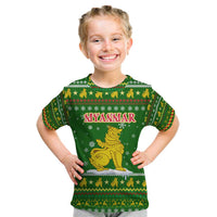 Myanmar Christmas Kid T Shirt with Green-Gold Theme, Chinthe Lion, and Santa Motif - Wonder Print Shop