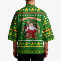 Myanmar Christmas Kimono with Green-Gold Theme, Chinthe Lion, and Santa Motif - Wonder Print Shop