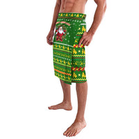 Myanmar Christmas Lavalava with Green-Gold Theme, Chinthe Lion, and Santa Motif - Wonder Print Shop