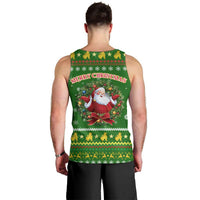 Myanmar Christmas Men Tank Top with Green-Gold Theme, Chinthe Lion, and Santa Motif - Wonder Print Shop