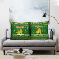 Myanmar Christmas Pillow Cover with Green-Gold Theme, Chinthe Lion, and Santa Motif - Wonder Print Shop