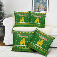 Myanmar Christmas Pillow Cover with Green-Gold Theme, Chinthe Lion, and Santa Motif - Wonder Print Shop