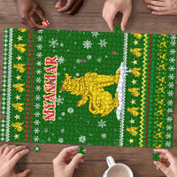 Myanmar Christmas Puzzle with Green-Gold Theme, Chinthe Lion, and Santa Motif - Wonder Print Shop