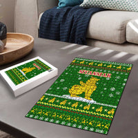 Myanmar Christmas Puzzle with Green-Gold Theme, Chinthe Lion, and Santa Motif - Wonder Print Shop