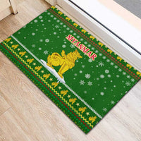 Myanmar Christmas Rubber Doormat with Green-Gold Theme, Chinthe Lion, and Santa Motif - Wonder Print Shop