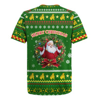 Myanmar Christmas Rugby Jersey with Green-Gold Theme, Chinthe Lion, and Santa Motif - Wonder Print Shop