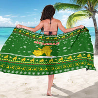 Myanmar Christmas Sarong with Green-Gold Theme, Chinthe Lion, and Santa Motif - Wonder Print Shop