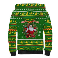 Myanmar Christmas Sherpa Hoodie with Green-Gold Theme, Chinthe Lion, and Santa Motif - Wonder Print Shop