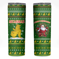 Myanmar Christmas Skinny Tumbler with Green-Gold Theme, Chinthe Lion, and Santa Motif - Wonder Print Shop