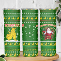 Myanmar Christmas Skinny Tumbler with Green-Gold Theme, Chinthe Lion, and Santa Motif - Wonder Print Shop