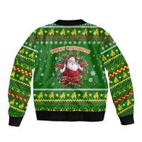 Myanmar Christmas Sleeve Zip Bomber Jacket with Green-Gold Theme, Chinthe Lion, and Santa Motif - Wonder Print Shop
