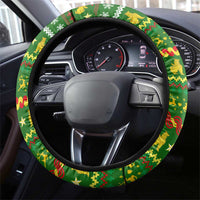 Myanmar Christmas Steering Wheel Cover with Green-Gold Theme, Chinthe Lion, and Santa Motif - Wonder Print Shop