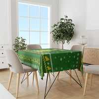 Myanmar Christmas Tablecloth with Green-Gold Theme, Chinthe Lion, and Santa Motif - Wonder Print Shop