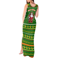 Myanmar Christmas Tank Maxi Dress with Green-Gold Theme, Chinthe Lion, and Santa Motif - Wonder Print Shop