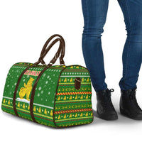 Myanmar Christmas Travel Bag with Green-Gold Theme, Chinthe Lion, and Santa Motif - Wonder Print Shop