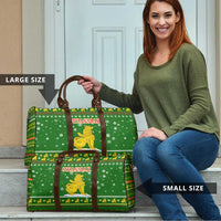 Myanmar Christmas Travel Bag with Green-Gold Theme, Chinthe Lion, and Santa Motif - Wonder Print Shop