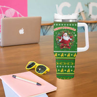 Myanmar Christmas Tumbler With Handle with Green-Gold Theme, Chinthe Lion, and Santa Motif - Wonder Print Shop