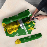 Myanmar Christmas Umbrella with Green-Gold Theme, Chinthe Lion, and Santa Motif - Wonder Print Shop