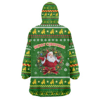 Myanmar Christmas Wearable Blanket Hoodie with Green-Gold Theme, Chinthe Lion, and Santa Motif - Wonder Print Shop