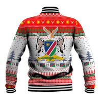 Namibia Christmas Baseball Jacket with Red-Green Theme, Coat of Arms, and National Flag Motif - Wonder Print Shop
