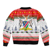 Namibia Christmas Bomber Jacket with Red-Green Theme, Coat of Arms, and National Flag Motif - Wonder Print Shop