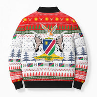 Namibia Christmas Bomber Puffer Jacket with Red-Green Theme, Coat of Arms, and National Flag Motif - Wonder Print Shop