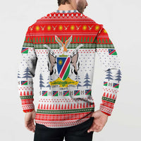 Namibia Christmas Button Sweatshirt with Red-Green Theme, Coat of Arms, and National Flag Motif - Wonder Print Shop