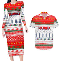 Namibia Christmas Couples Matching Long Sleeve Bodycon Dress and Hawaiian Shirt with Red-Green Theme, Coat of Arms, and National Flag Motif - Wonder Print Shop