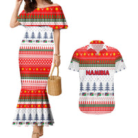 Namibia Christmas Couples Matching Mermaid Dress and Hawaiian Shirt with Red-Green Theme, Coat of Arms, and National Flag Motif - Wonder Print Shop