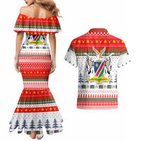 Namibia Christmas Couples Matching Mermaid Dress and Hawaiian Shirt with Red-Green Theme, Coat of Arms, and National Flag Motif - Wonder Print Shop