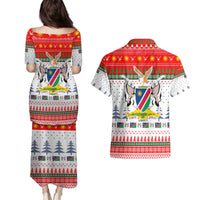 Namibia Christmas Couples Matching Puletasi and Hawaiian Shirt with Red-Green Theme, Coat of Arms, and National Flag Motif - Wonder Print Shop