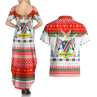 Namibia Christmas Couples Matching Summer Maxi Dress and Hawaiian Shirt with Red-Green Theme, Coat of Arms, and National Flag Motif - Wonder Print Shop