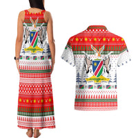 Namibia Christmas Couples Matching Tank Maxi Dress and Hawaiian Shirt with Red-Green Theme, Coat of Arms, and National Flag Motif - Wonder Print Shop