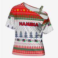 Namibia Christmas Cross Shoulder Shirt with Red-Green Theme, Coat of Arms, and National Flag Motif - Wonder Print Shop