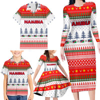 Namibia Christmas Family Matching Long Sleeve Bodycon Dress and Hawaiian Shirt with Red-Green Theme, Coat of Arms, and National Flag Motif - Wonder Print Shop