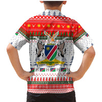 Namibia Christmas Family Matching Mermaid Dress and Hawaiian Shirt with Red-Green Theme, Coat of Arms, and National Flag Motif - Wonder Print Shop