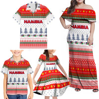 Namibia Christmas Family Matching Off Shoulder Maxi Dress and Hawaiian Shirt with Red-Green Theme, Coat of Arms, and National Flag Motif - Wonder Print Shop