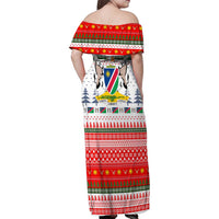 Namibia Christmas Family Matching Off Shoulder Maxi Dress and Hawaiian Shirt with Red-Green Theme, Coat of Arms, and National Flag Motif - Wonder Print Shop