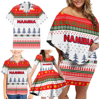 Namibia Christmas Family Matching Off Shoulder Short Dress and Hawaiian Shirt with Red-Green Theme, Coat of Arms, and National Flag Motif - Wonder Print Shop